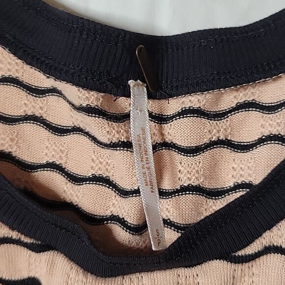 Free People Wavy Pointelle Tan/Black Peplum Top - Picture 2 of 5